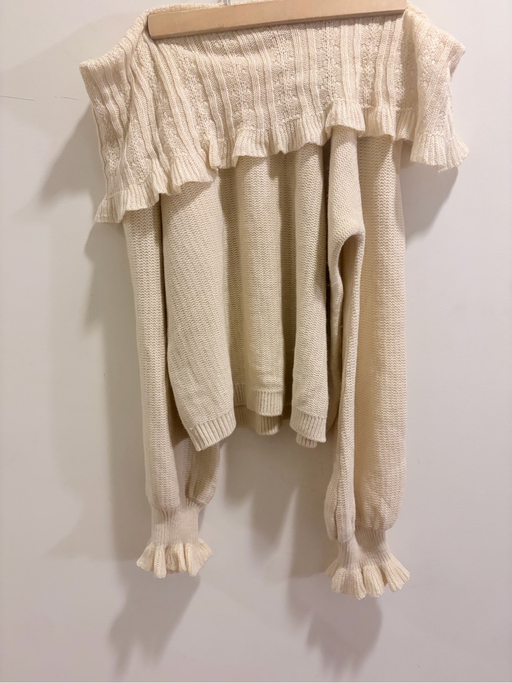 SHEIN Cream Off-the-Shoulder Ruffle Sweater